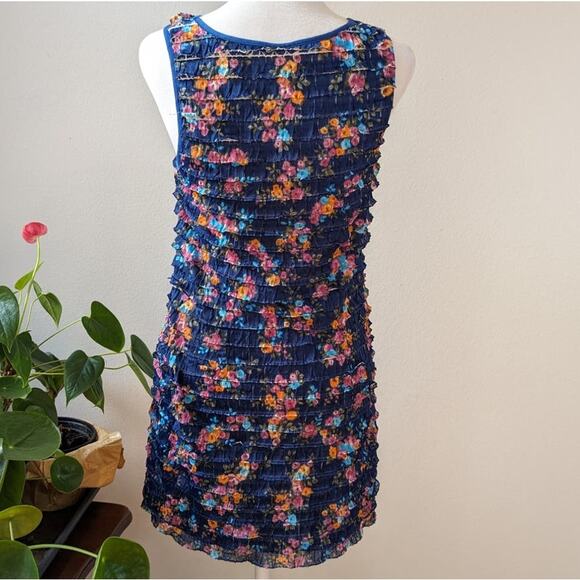 Free People Patra Navy Blue Ruffled Tiered Textured Floral Dress XS - Picture 3 of 8